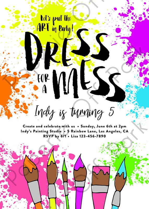 open lace back dress Editable Lets pARTy Invitation, Put the Art in Party Birthday Invite,