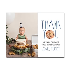Danksagungskarte zum Geburtstag mit Foto - A2 (4.25x5.5) - Milch und Kekse - One Sweet Year, Tough Cookie - Aquarell - Printable, Personalisiert