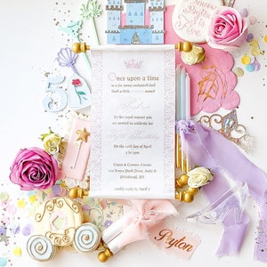 Princess Birthday Party Invitation - Once Upon A Time - Scroll, Princess Crown, Royal theme, Cinderella, Disney - Printable and Personalized