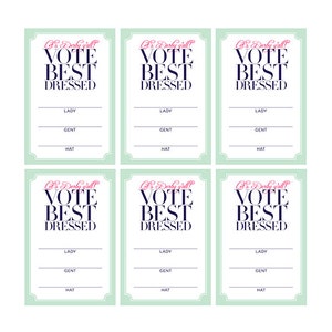 Afdrukbare Kentucky Derby Vote Best Dressed Cards - 2,5x3,75 - Mint, Hot Pink en Navy - INSTANT DOWNLOAD