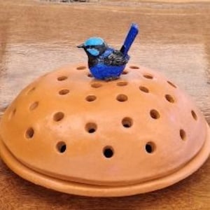 Handmade Ceramic Mosquito Coil Holder: Blue Wren Design