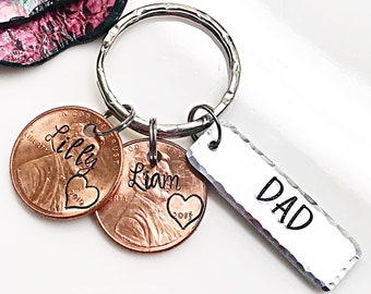 Personalized Penny Keychain, Lucky Penny, Personalized Dad Gift, Hand Stamped Penny with Names, Mothers Day Keychain, Fathers Day Keychain