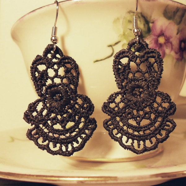 Black Lace Earrings with Stainless Steel Hooks