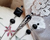 Victorian Hat Pins, Vintage Inspired Mourning Pins, Black Glass Antique Silver. DISPLAY or USE Scarf Pins, Hijab Pins, Christmas Gift