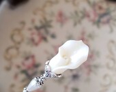 Victorian Hat Pin Vintage Inspired, Wedding Ivory Pearl Lily, Antique Filigree Silver. Use as Scarf Pin. DISPLAY or USE Study, Clutch Inc