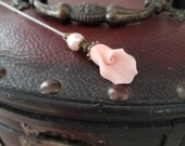 Victorian Hat Pin Vintage Inspired, Wedding Pink Pearl Lily, Antique Filigree Brass. Use as Scarf Pin. DISPLAY or USE Study, Clutch Inc.