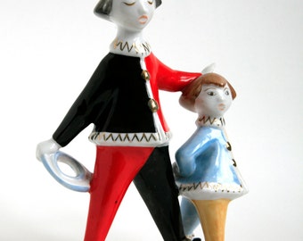 Pair of Clowns - Hollohaza hand painted figurine