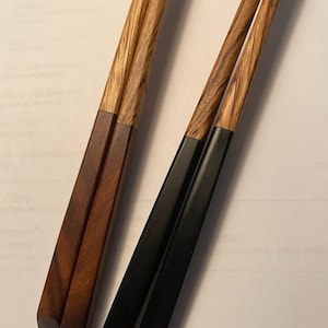 Zebra Wood and Black Walnut/Ebony Dining Chopsticks—9” (Comes with bag, rest, and box)