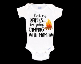 Pack my Diapers Onesie®®. I'm Going to Camping with Mamaw Custom Onesie®®. Pregnancy Announcement. Baby's First Camping Trip. Bonfire.