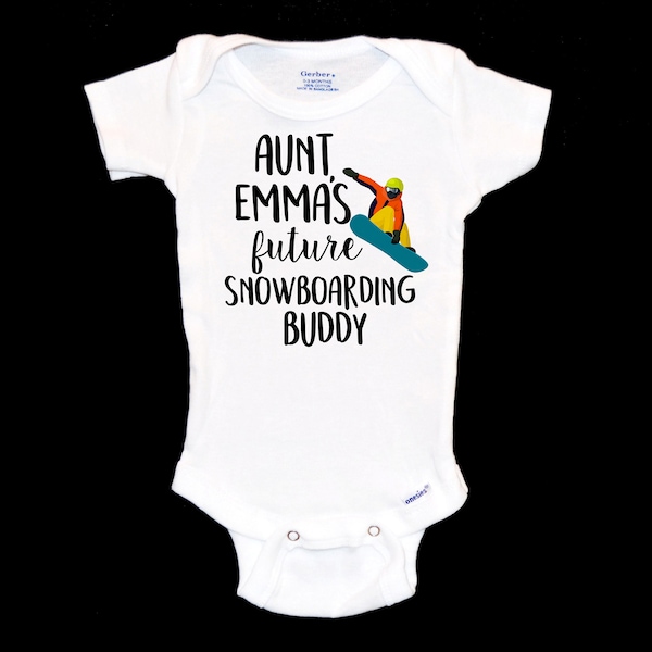 Aunt's Snowboarding Buddy Onesie®. New Auntie. Future Snowboarder. Mountain Ski Bum. I love to Snowboard. Future Shredder. Baby Shower Gift.