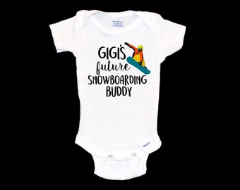 Gigi's Snowboarding Buddy Onesie® New Grandma. Future Snowboarder. Mountain Ski Bum. I love to Snowboard. Future Shredder. Baby Shower Gift.