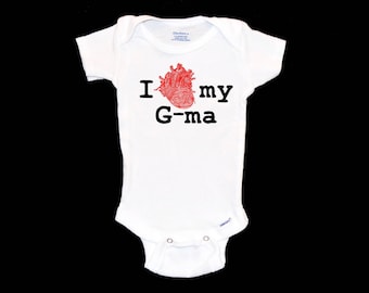 I Heart My G-ma Onesie®. Grandmother Custom Infant Onsie®. Baby Medical Tee. Heart Transplant Shirt. Doctor Baby Gift Unique Newborn Present
