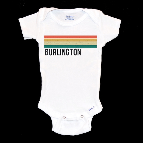 Burlington Baby Onesie®.  Vermont Onsie®. Modern Stripes. VT Native. Grandparent Baby Gift. BVT Mom Shower Present. 802 Kid's Apparel