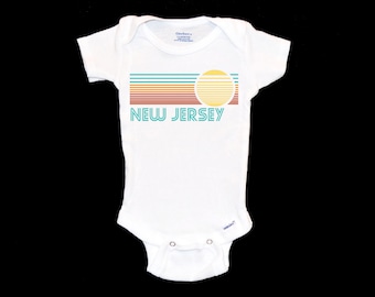 New Jersey Baby Onesie®. New Jersey Sunshine Onesie®. Stripes with Sun. Native. New Baby Shower Gift. First Vacation Souvenir. Youth Tshirt.