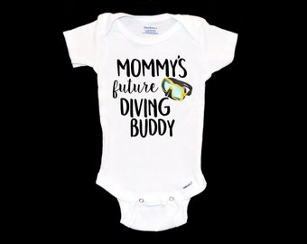 Mommy's Future Diving Buddy Onesie®. SCUBA Snorkel Beach Baby Onsie®. Ocean Lover. Pregnancy Announcement. Unique Baby Gift. New Mother.