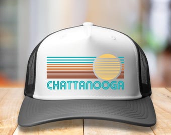 Chattanooga Modern Hat. Retro Baseball Cap. Modern Sun Stripes Hats. Travel Vacation. Vintage Trucker Hat Fashion. Modern TN Apparel Gift.