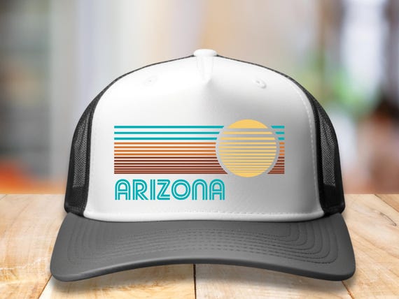 Arizona Modern Hat. Retro Baseball Cap. Modern Sun Stripes Hats. Travel Vacation. Vintage Trucker Hat Fashion. Modern Apparel Gift.