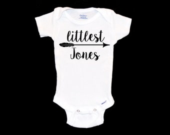 Littlest Baby Custom Name Onesie®. Littlest Jones Onsie®. Baby Brother or Sister. Pregnancy Announcement Photo Shoot. Social Media Announce.