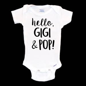 Anuncio sorpresa de embarazo. Hola Gigi y papá. Body personalizado. Regalo personalizado. Nuevos abuelos.