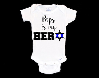 Sheriff Pops is My Hero Onesie®. Sheriff's Badge Onesie®, County Department, Thin Blue Line, New Grandfather, Sheriff's Deputy, Grandpa Gift