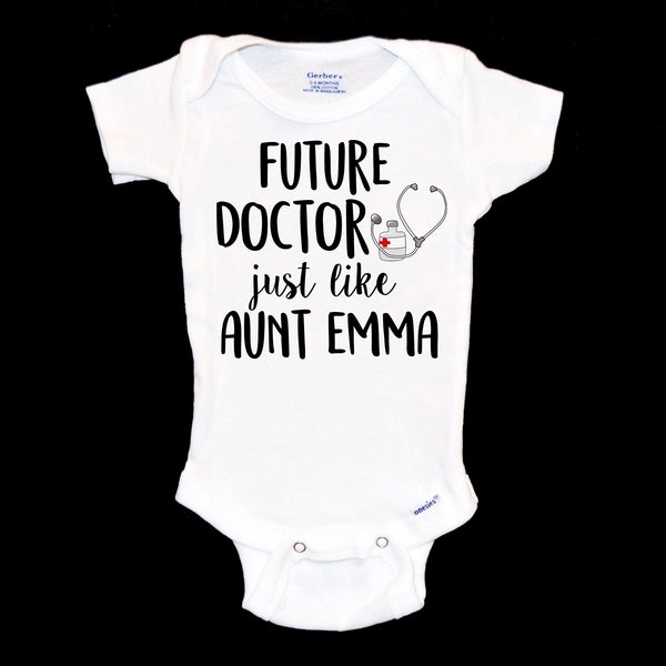 Future Doctor Like my Aunt Onesie®. New Auntie Onsie®. Gift for Physician. New Baby.  Medical School. Med Nurse EMT RN. Hospital ER Doc.