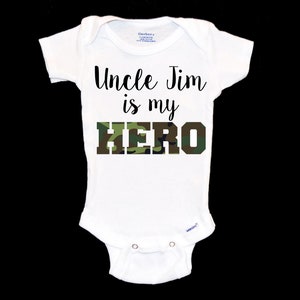 Custom Uncle is My Hero CAMO Onesie®. Army. Military Onsie®. Mom. Navy. Air Force. New Uncle. Unique Onesie®. Gift for Military. Boot Camp