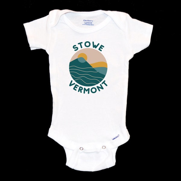 Stowe Vermont Baby Onesie® Green Mountains Onsie® Mountain Baby Ski Apparel. New 802 Baby Gift. Baby Shower Present. VT Native Youth Tshirt.