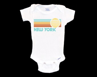 New York Baby Onesie®®. NYC Sunshine Onesie®®. Stripes with Sun. Native. New Baby Shower Gift. First Vacation Souvenir. Youth Tshirt.