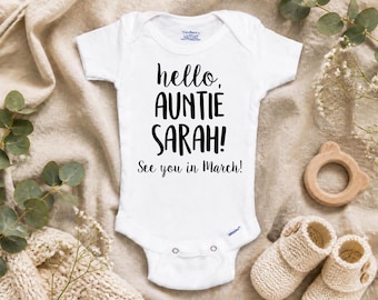 Surprise Pregnancy Announcement. Hello Aunt Auntie.  See you Soon.  Customized Onesie®®. Personalized Gift. New Grandparents.  Novelty Gift.