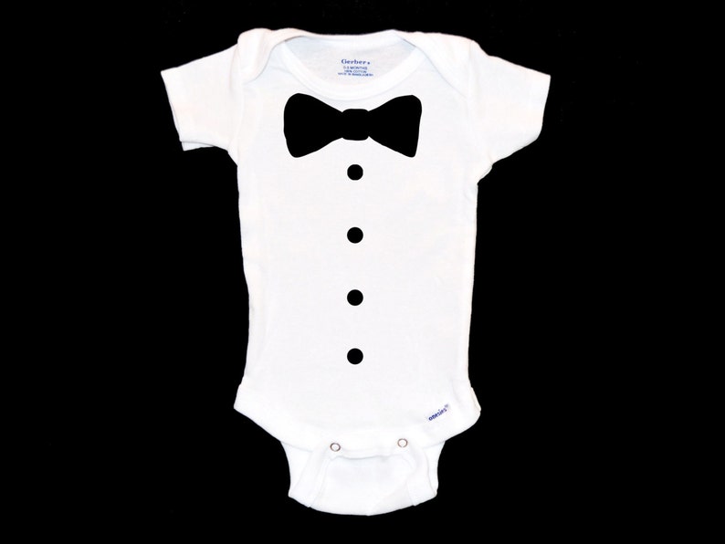 Tuxedo Onesie® Bowtie Onsie® Apparel, Formal Toddler T-Shirt, Black Tie Youth Shirt, Funny Baby One Piece, Black and White Infant Jumpsuit image 1