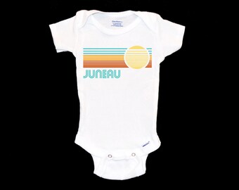 Juneau Alaska Baby Onesie®® Sunshine Onesie®® Stripes with Sun. Native. New Baby Gift. First Vacation Souvenir. Youth Tshirt. Shirt