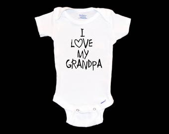 I Love My Grandpa Onesie®®. New Grandfather  Customized Gramps Present. Personalized Gift. Unique Pregnancy Annoucement. Papa. Pop Pop.