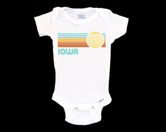 Iowa Baby Onesie®®. Iowan Sunshine Onesie®®. Stripes with Sun. Native. New Baby Shower Gift. First Vacation Souvenir. Youth Tshirt.
