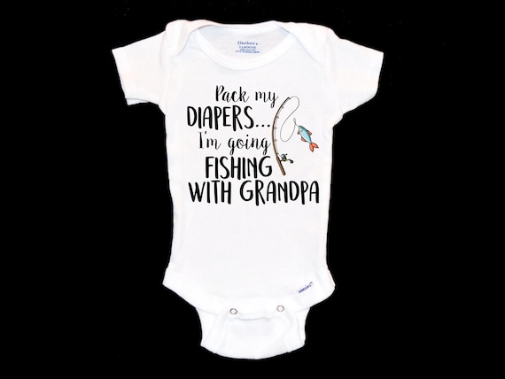 Pack My Diapers Onesie®. I'm Going to Fishing With Grandpa Custom Onsie®.  Pregnancy Announcement. Baby's First Fishing Trip. Lake House. 
