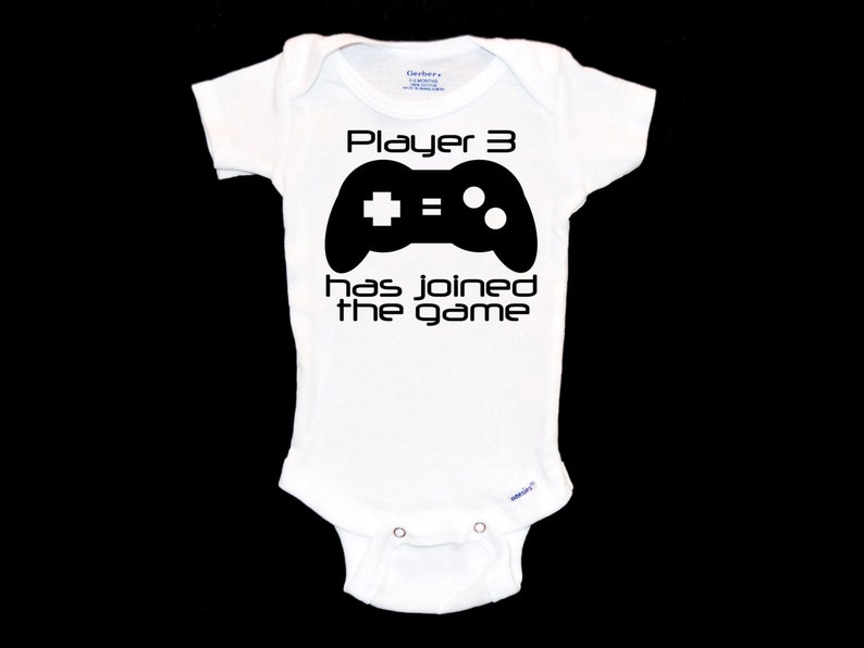 Funny Gamer Onesie® Newborn Video Game Onsie®, Player 3 Has Joined the Game, Geek Chic Baby Shirt, Tech Infant Gear, Baby Shower Gift image 1