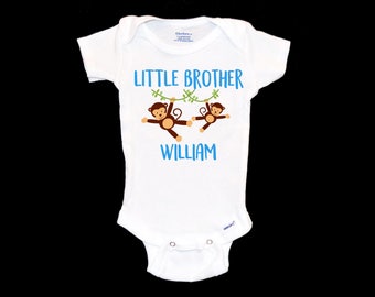 Little Brother Monkey Onesie®.  Monkeys. Customized with Name. Tshirt or Onsie®. Onepiece. Monkey around. It's a Boy.  Baby Bro.