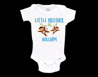 Little Brother Monkey Onesie®®.  Monkeys. Customized with Name. Tshirt or Onesie®®. Onepiece. Monkey around. It's a Boy.  Baby Bro.