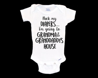 Pack my Diapers Onesie®® I'm going to Grandma and Graddaddy's House. Custom Onesie®®. Pregnancy Announcement. Baby's First Sleepover.