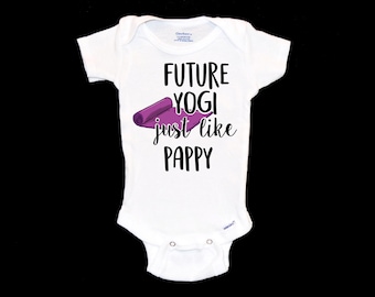 Future Yogi just like Pappy Baby Onesie®®. Yoga Master. Loves Yoga. Grandpa. New Grandfather. Pregnancy Announcement We're Pregnant. Namaste