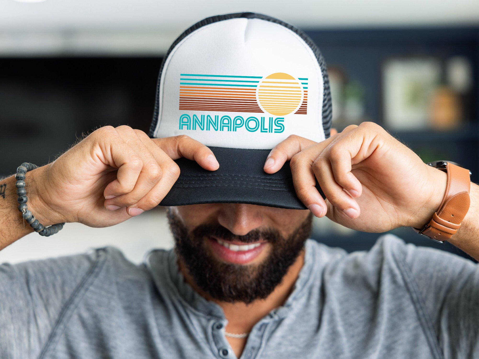 Annapolis Trucker Hat. Maryland Baseball Cap. Modern Sun Stripes. Retro Style Hats. Travel Vacation. Vintage Fashion. Modern Apparel Gift. Etsy