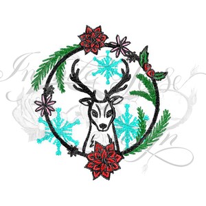 Christmas reindeer machine embroidery digital file
