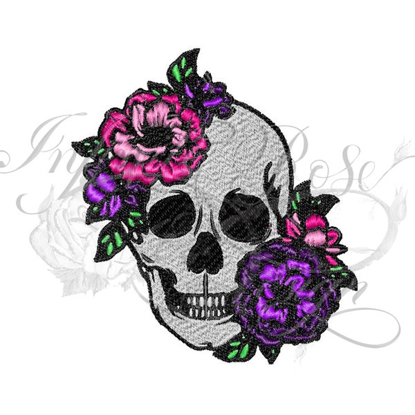 Skull with flowers machine embroidery files 2 sizes