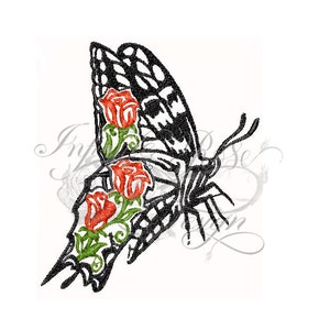 Rose winged butterfly, butterfly and rose machine embroidery file