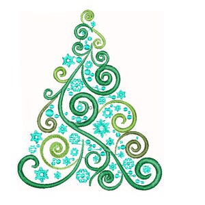 Artistic Christmas Tree Embroidery file, Machine embroidery tree file, snowflakes and tree digital file