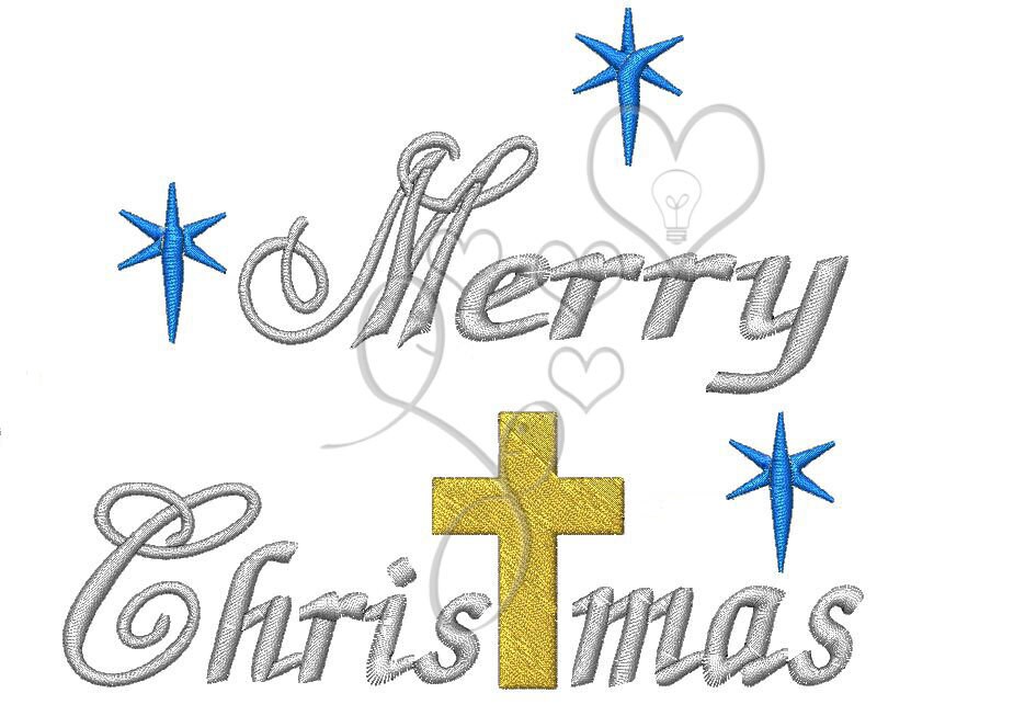 Merry Christmas With Cross and Stars Embroidery Pattern for | Etsy