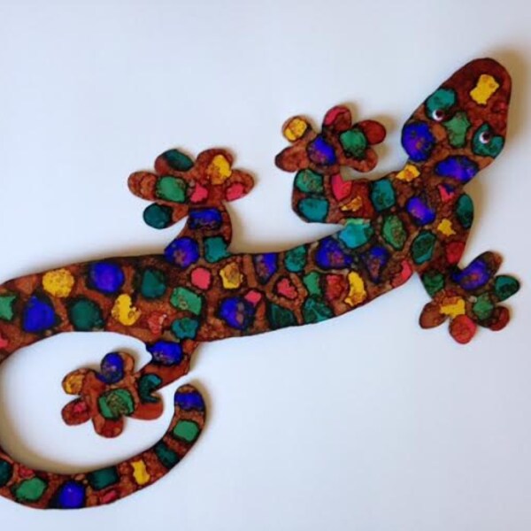 Hand Painted Extra large  metal lizard yard art garden decor.