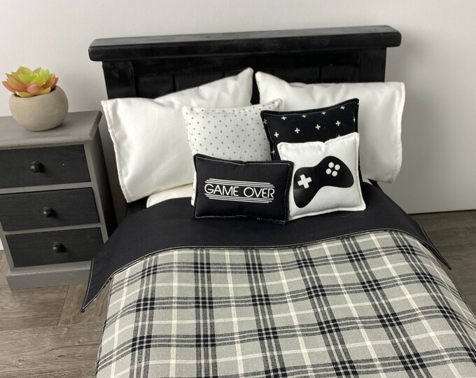 18 Inch Bedding Boy Plaid Bedding Game Over Bedding Gamer Etsy
