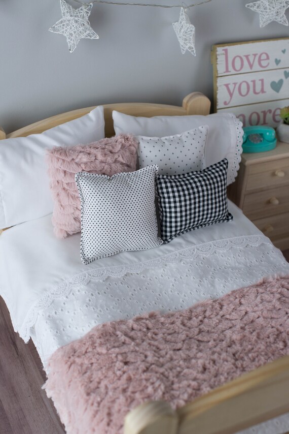 Dusty Pink And Black Bedding 18 Doll Bedding Black And White Eyelet Blanket Doll Bedding Doll Blanket Pink And Black