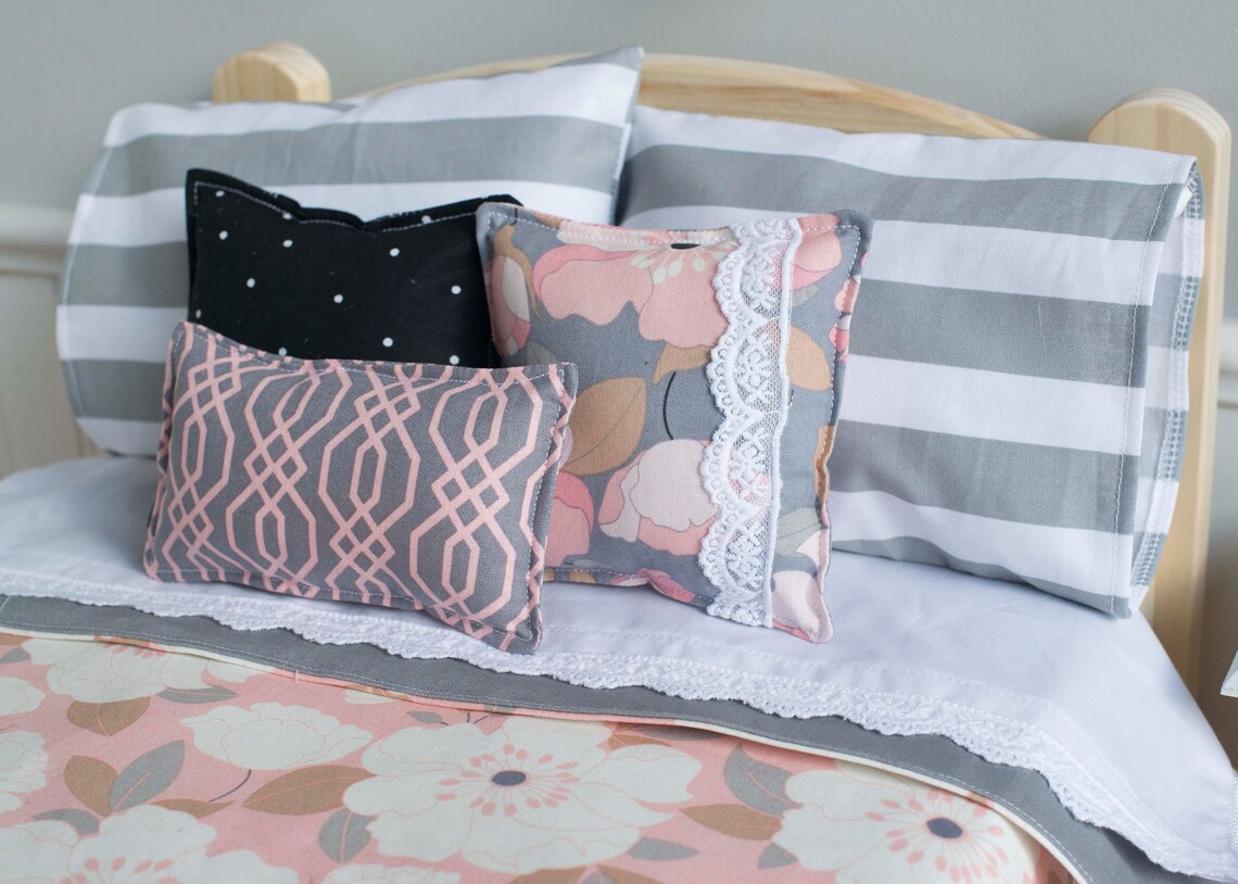 Pink and Grey Floral Bedding White and Grey Stripes Lace Etsy