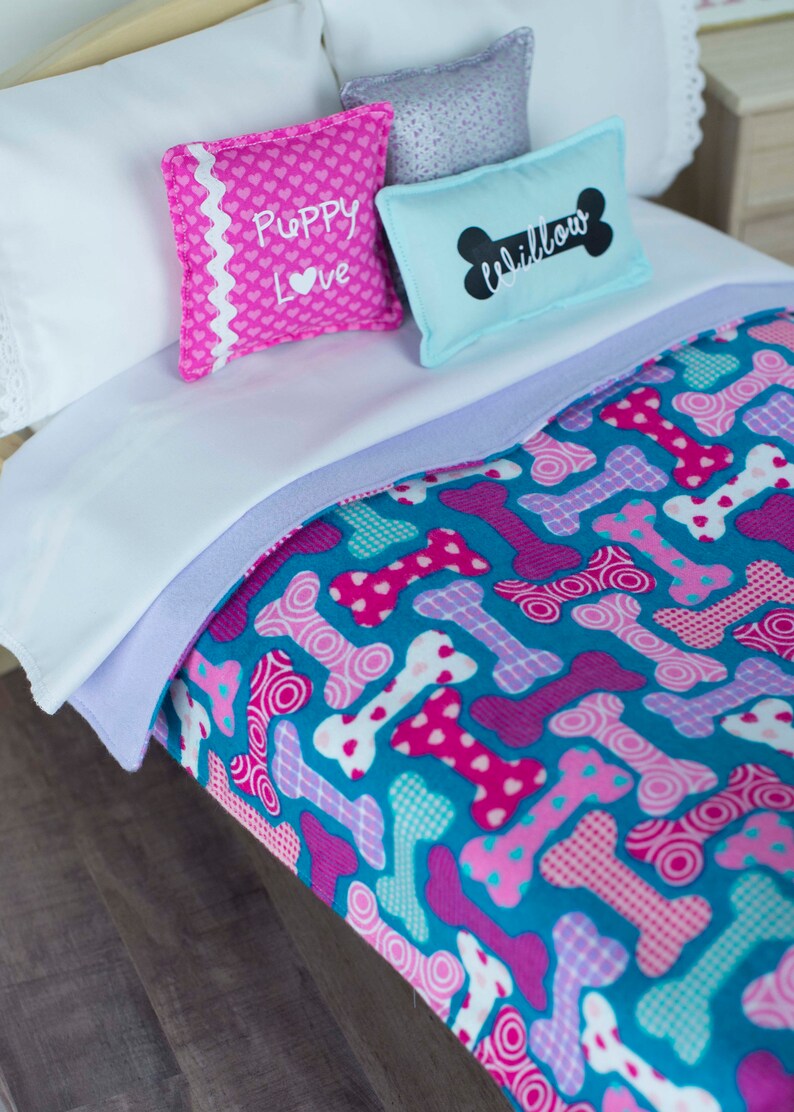 Puppy Love Doll Bedding Set 18 Inch Pink And Blue Dog Bone